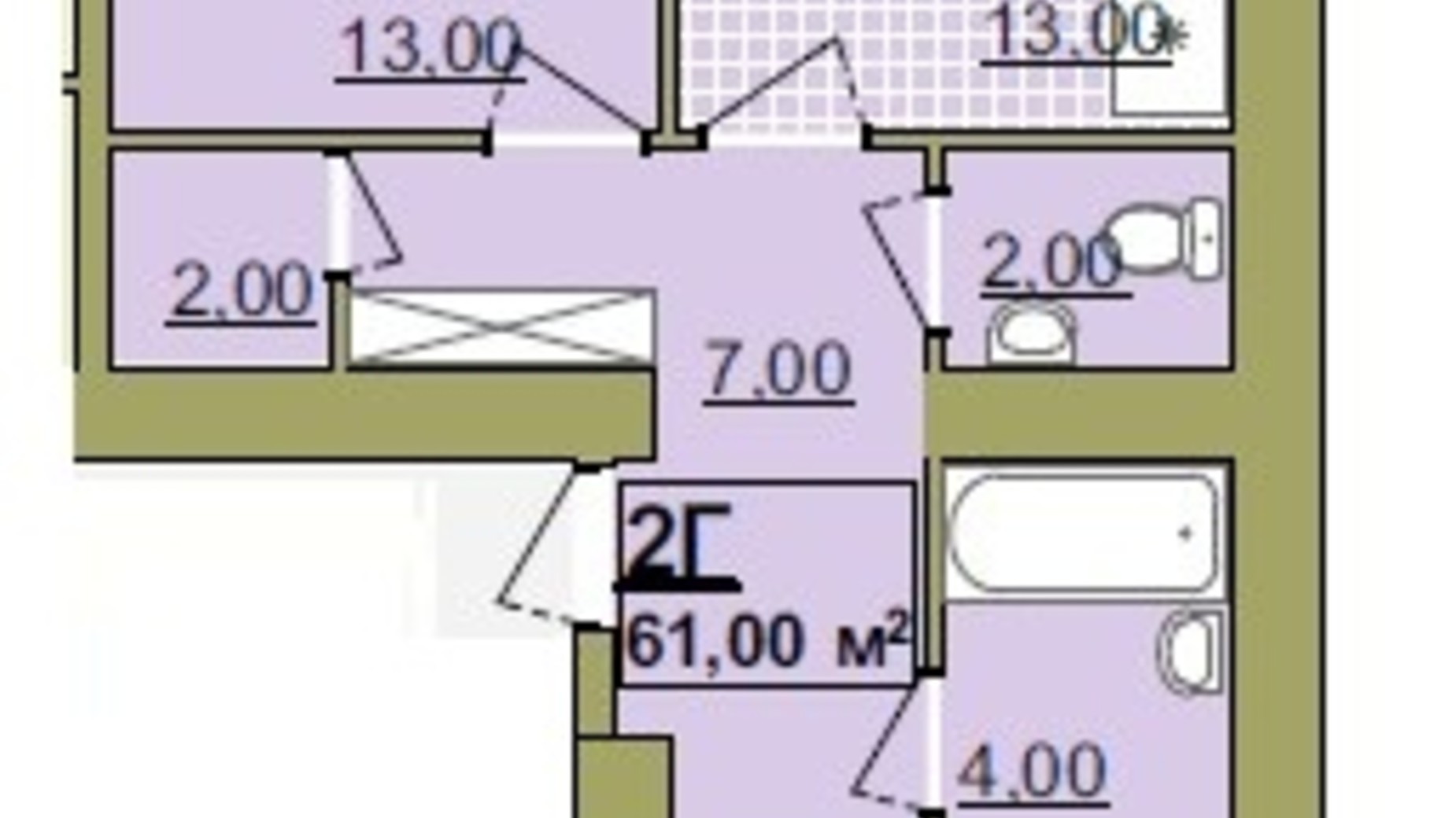 Планировка 2-комнатной квартиры в ЖК Містечко Центральне 61 м², фото 252072