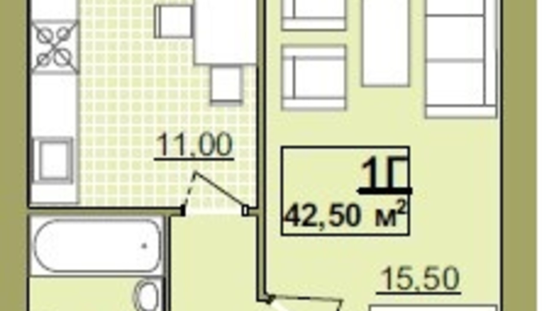 Планировка 1-комнатной квартиры в ЖК Містечко Центральне 42.5 м², фото 252075