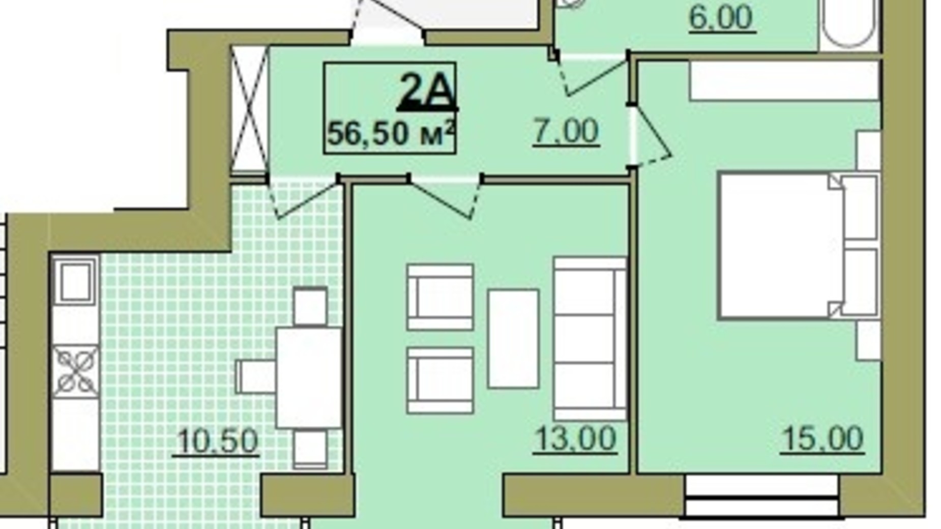 Планировка 2-комнатной квартиры в ЖК Містечко Центральне 56.5 м², фото 252076