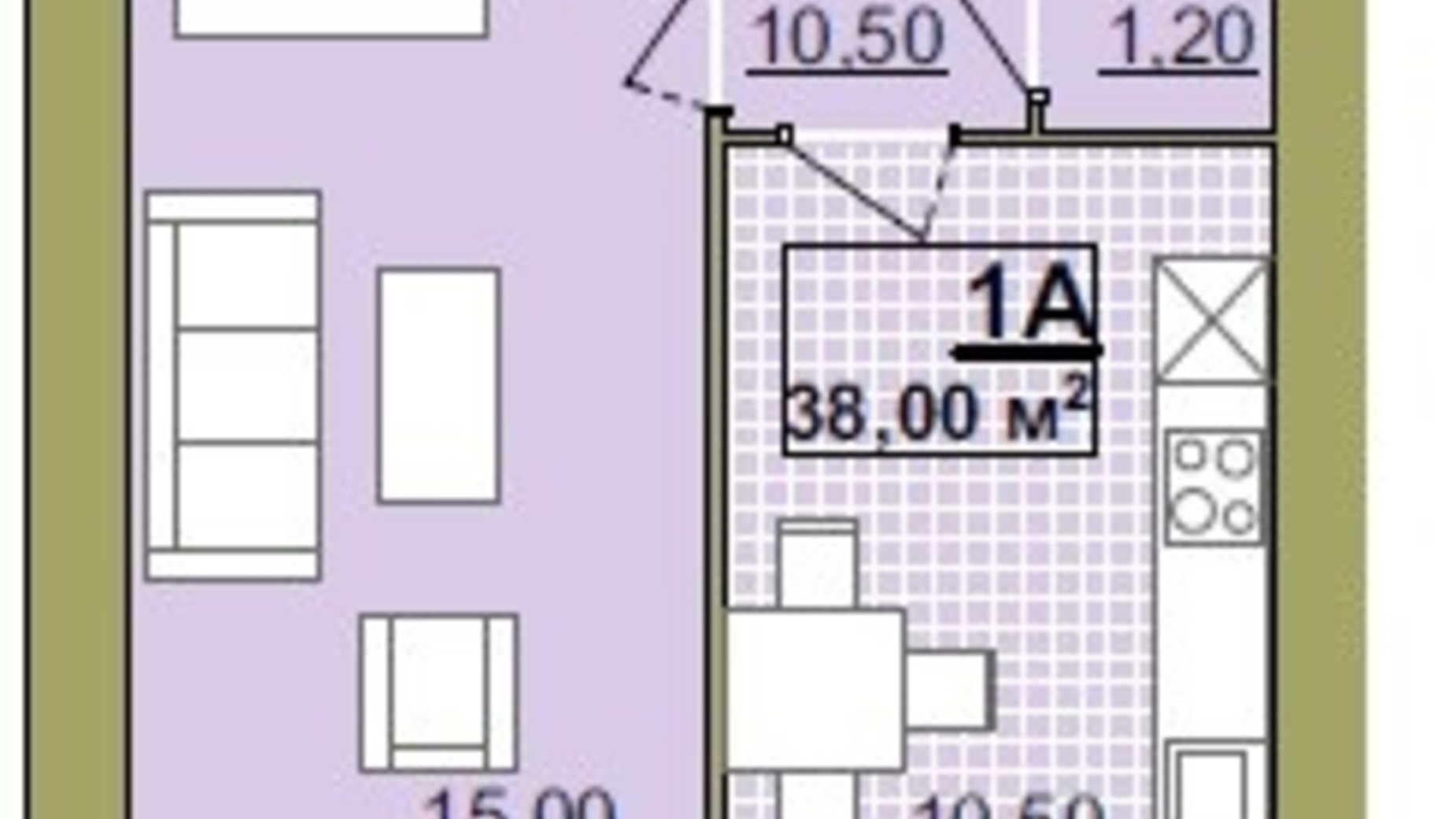 Планування 1-кімнатної квартири в ЖК Містечко Центральне 38 м², фото 252077