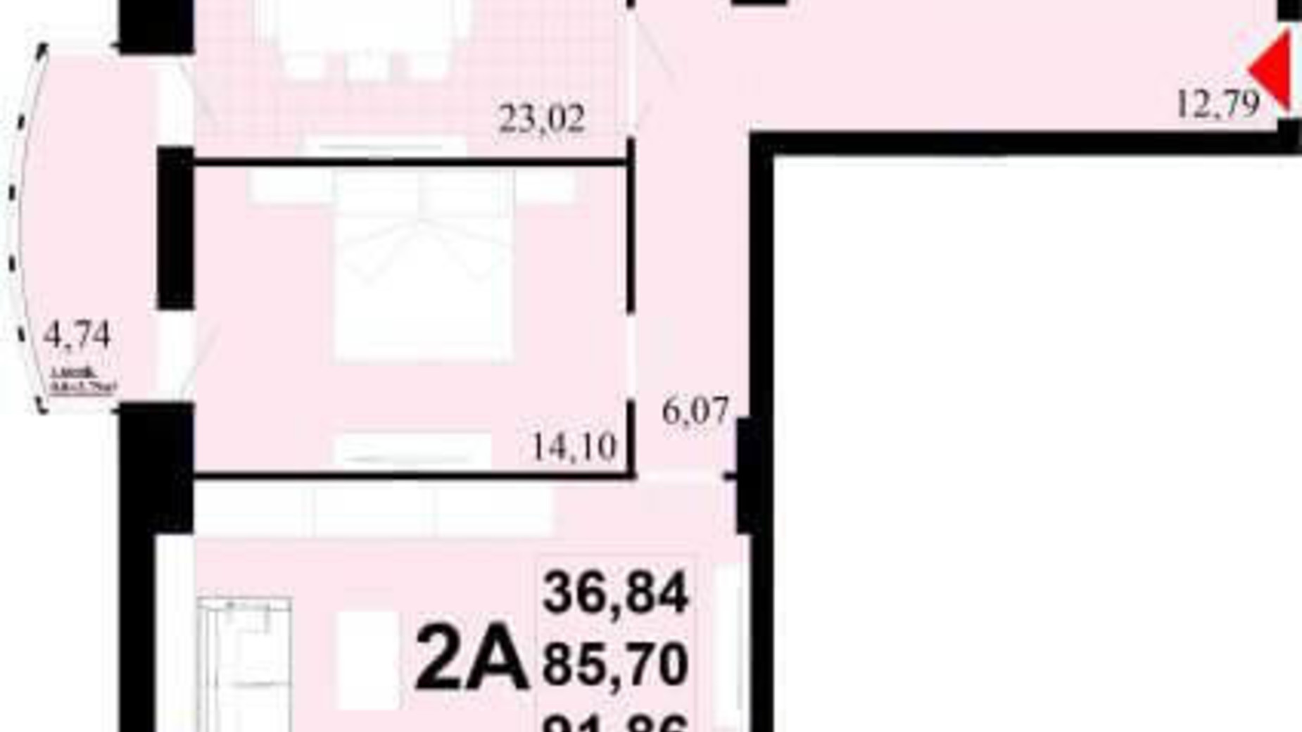 Планировка 2-комнатной квартиры в ЖК Златоуст 91.7 м², фото 252094