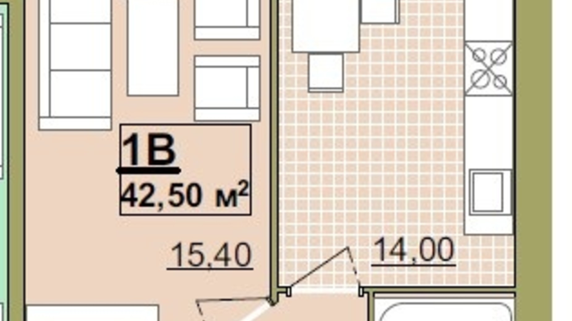 Планировка 1-комнатной квартиры в ЖК Містечко Центральне 42.5 м², фото 252103