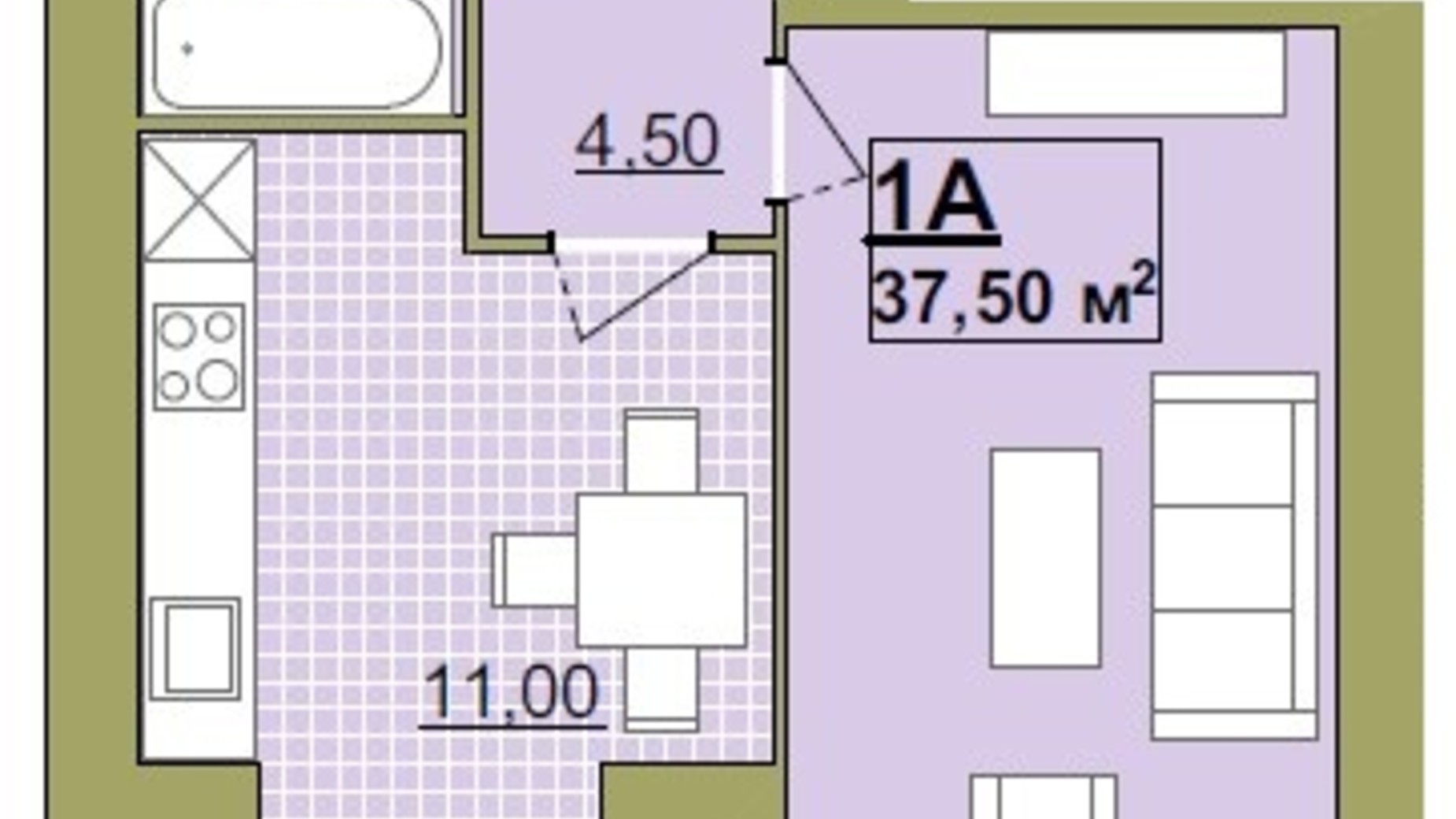 Планировка 1-комнатной квартиры в ЖК Містечко Центральне 37.5 м², фото 252104