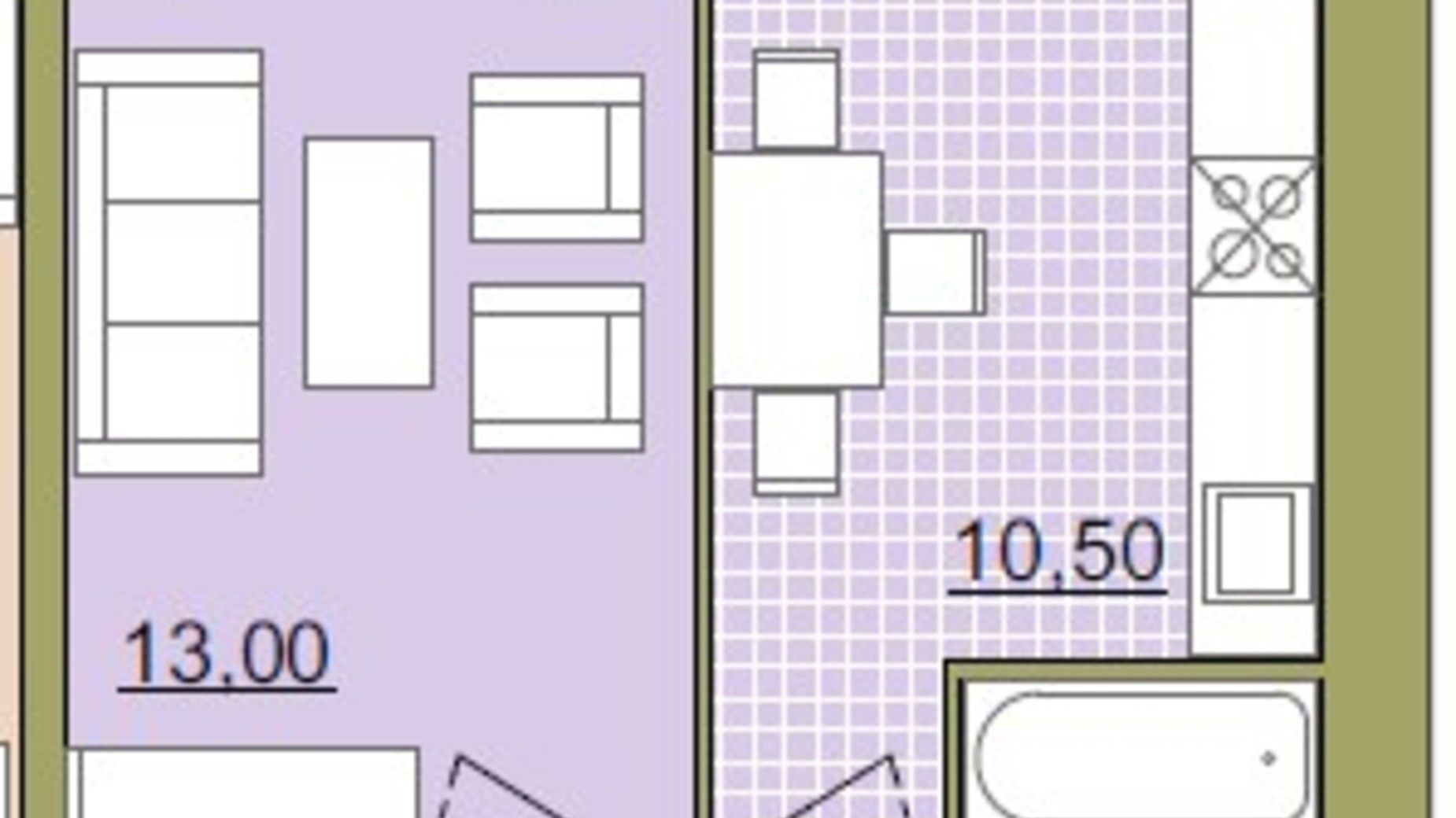 Планування 1-кімнатної квартири в ЖК Містечко Центральне 39.5 м², фото 252106