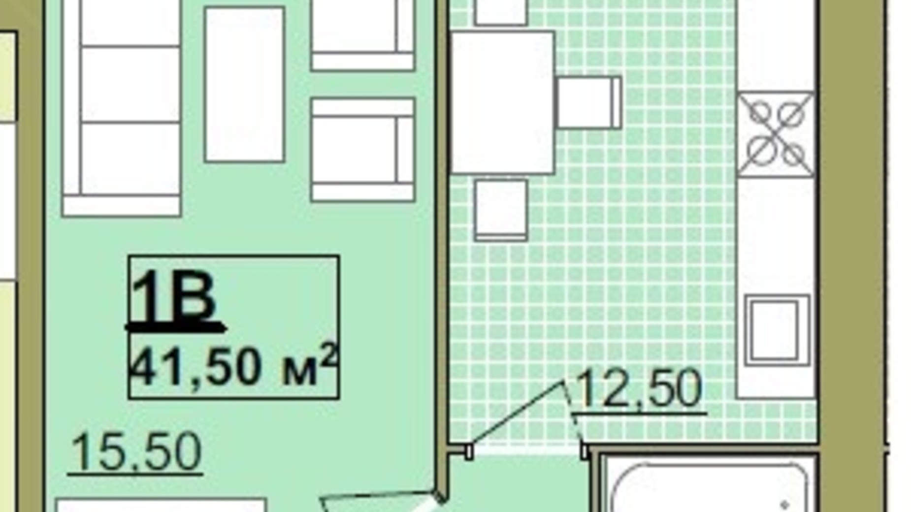 Планування 1-кімнатної квартири в ЖК Містечко Центральне 41.5 м², фото 252107