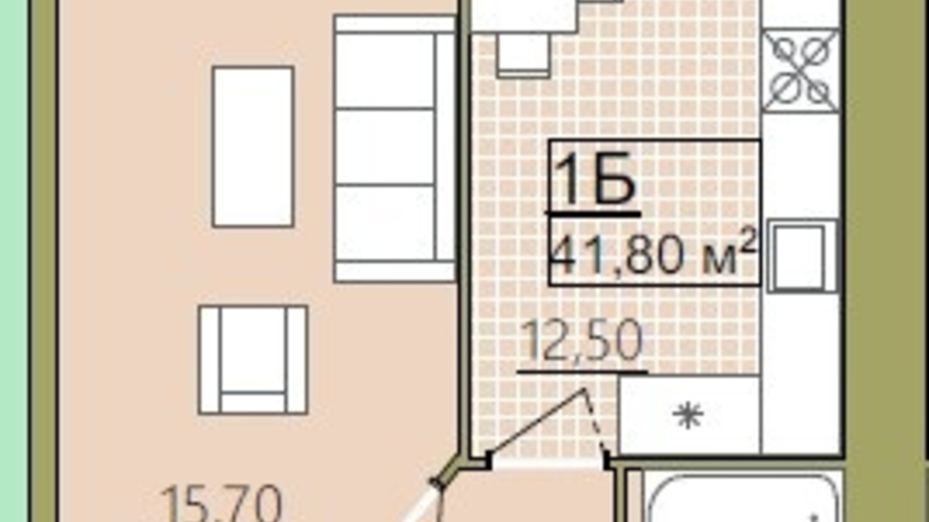 Планировка 1-комнатной квартиры в ЖК Містечко Центральне 41.8 м², фото 252183