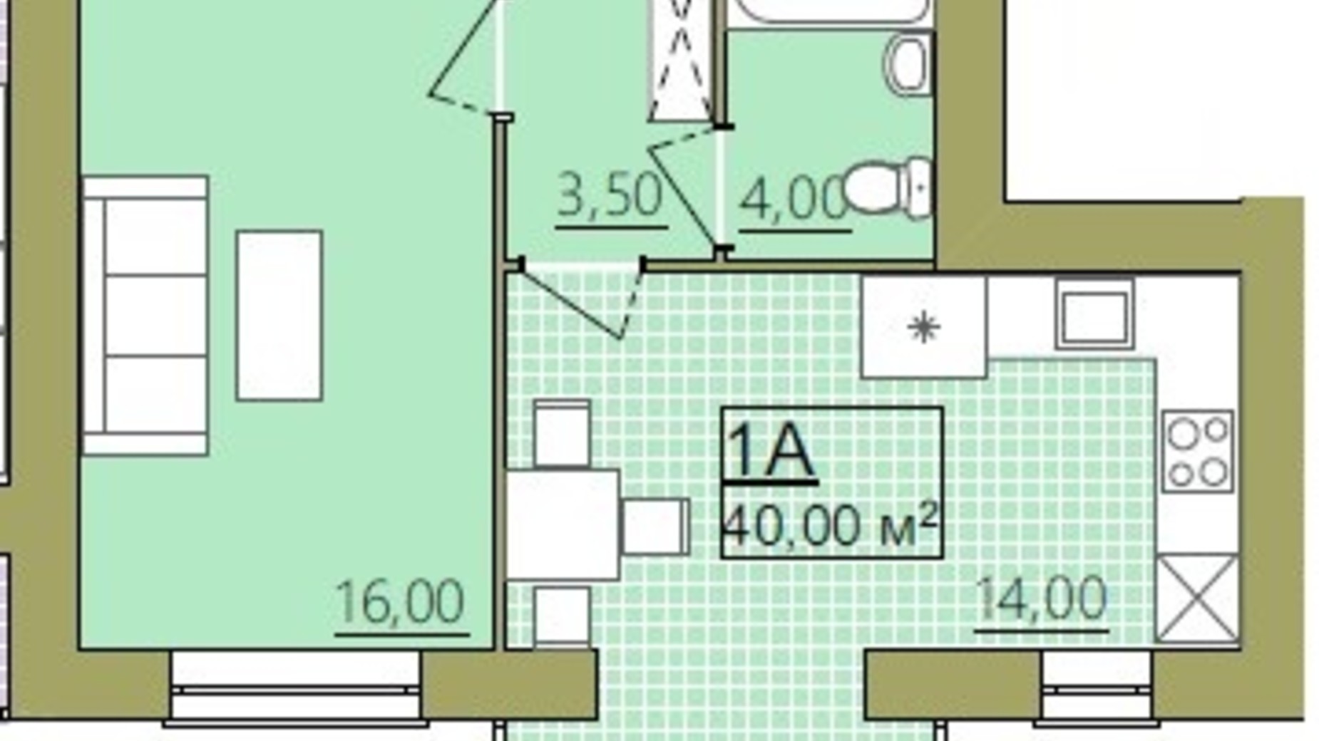 Планировка 1-комнатной квартиры в ЖК Містечко Центральне 40 м², фото 252205