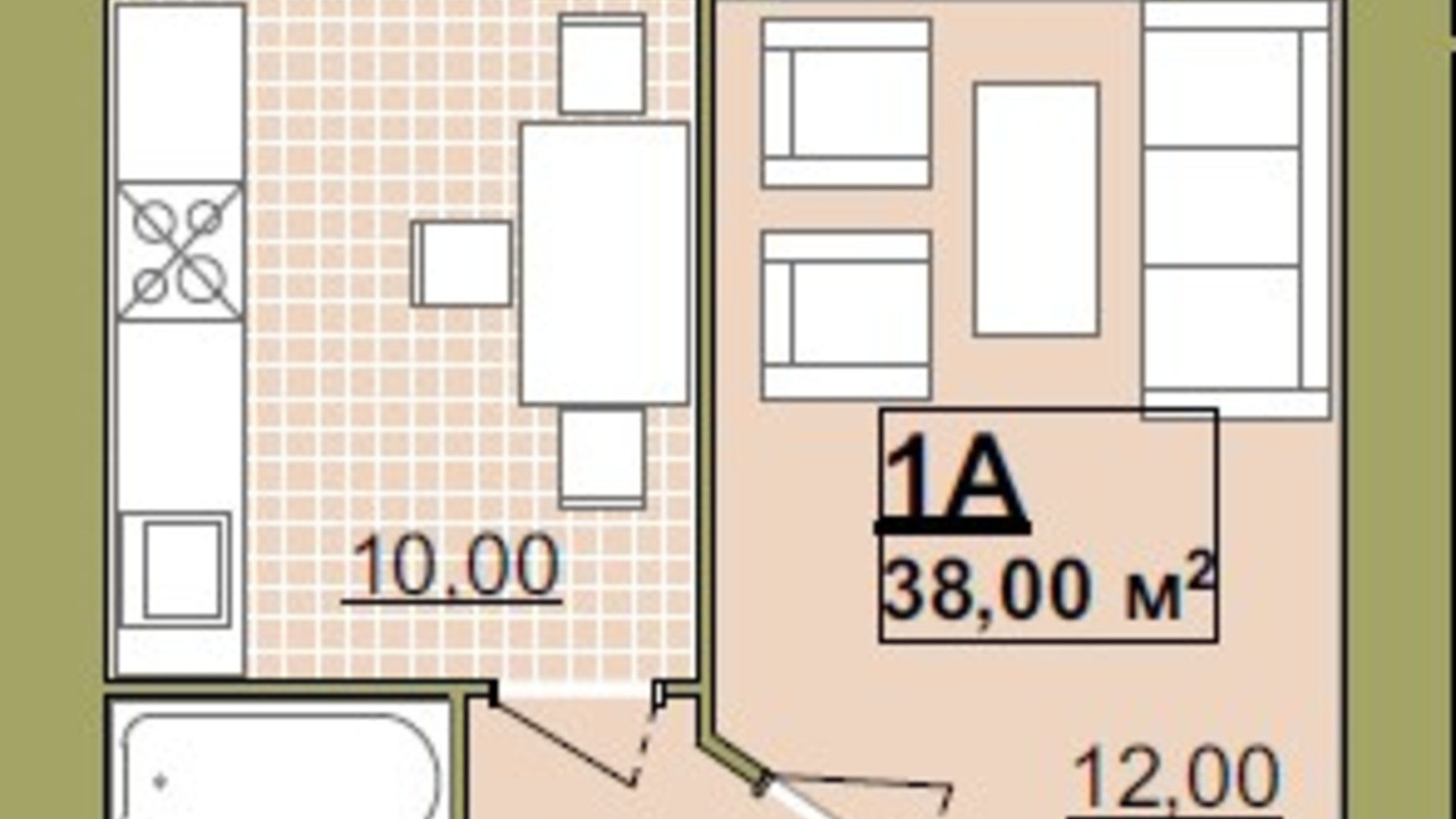 Планировка 1-комнатной квартиры в ЖК Містечко Центральне 38 м², фото 252212