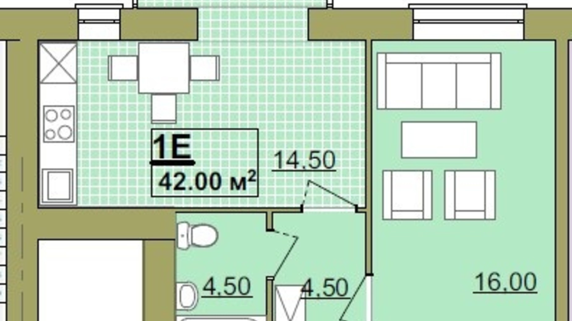 Планировка 1-комнатной квартиры в ЖК Містечко Центральне 42 м², фото 252218