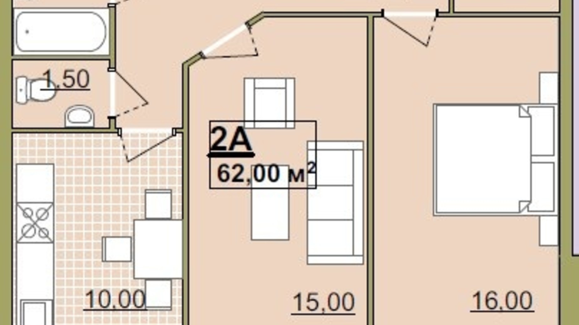 Планировка 2-комнатной квартиры в ЖК Містечко Центральне 64 м², фото 252224