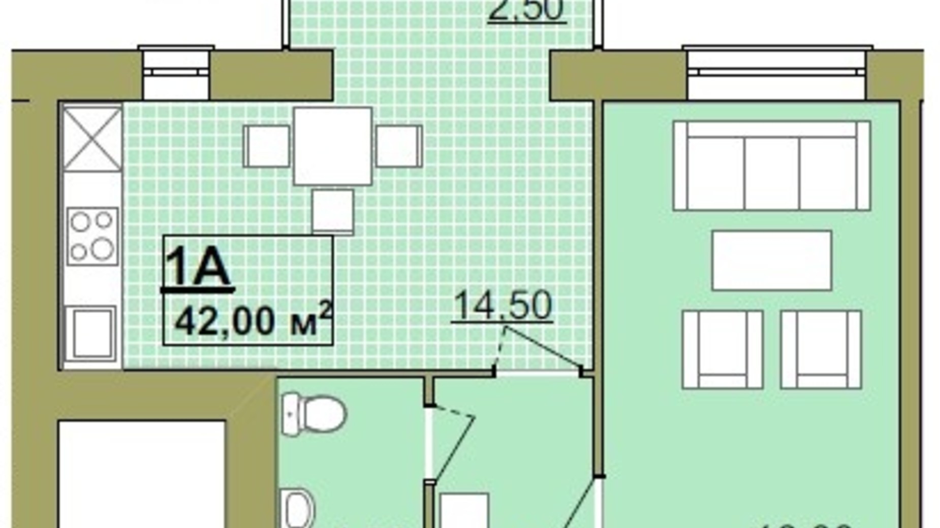 Планировка 1-комнатной квартиры в ЖК Містечко Центральне 42 м², фото 252225