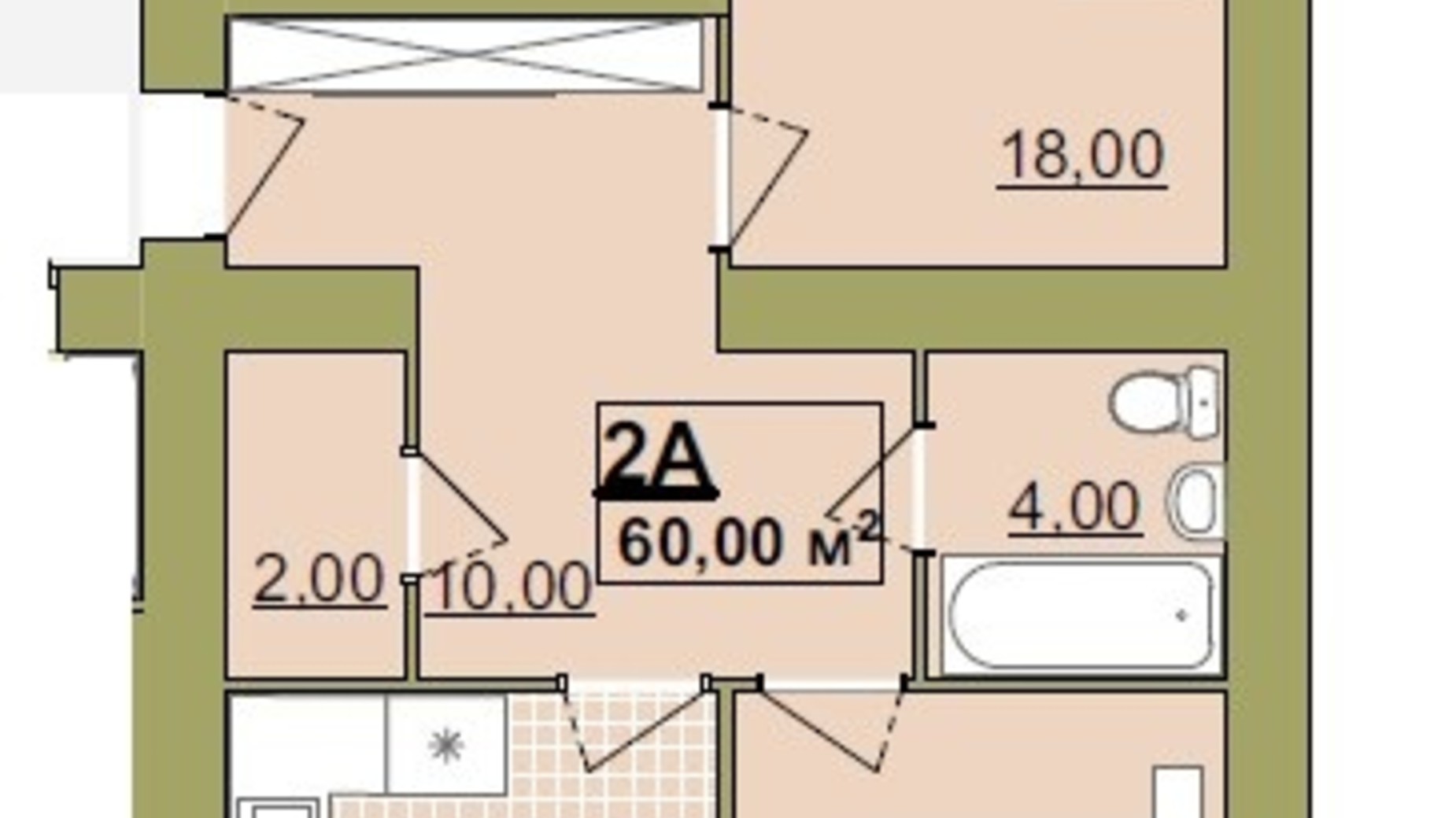 Планування 2-кімнатної квартири в ЖК Містечко Центральне 60 м², фото 252239