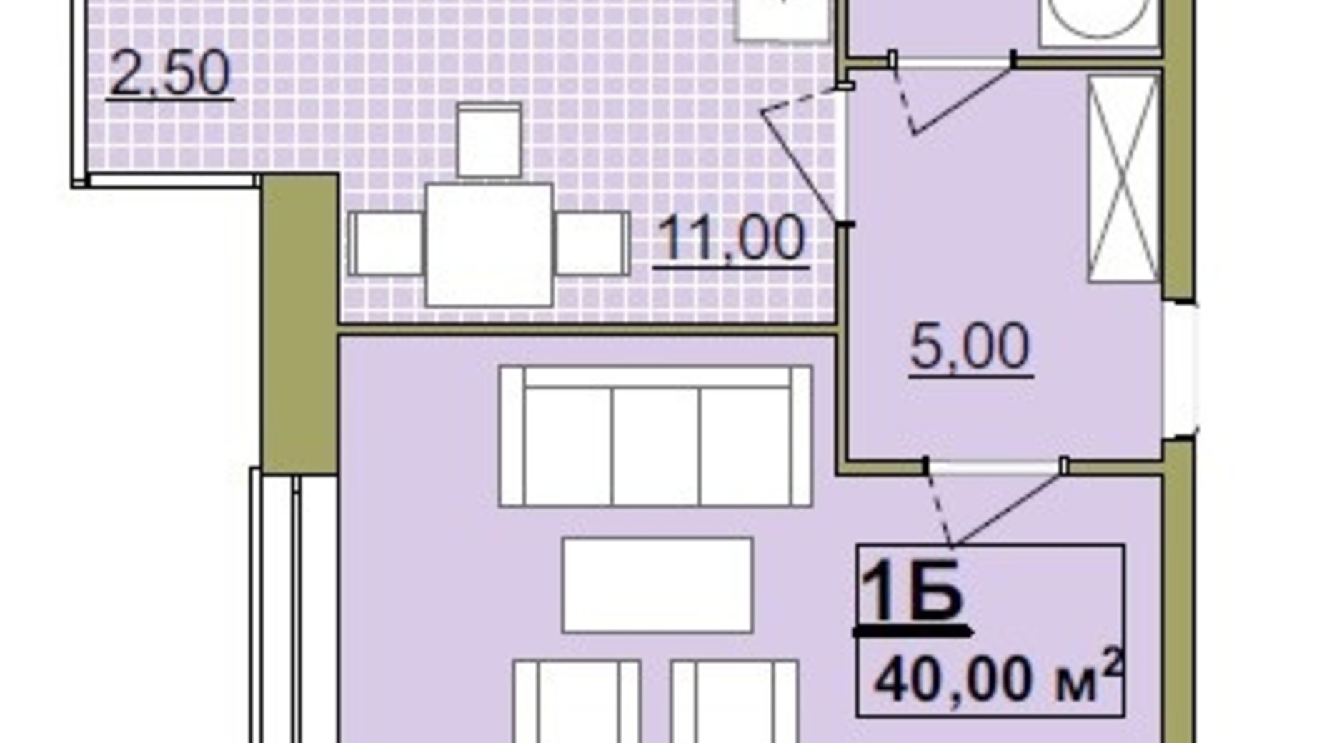 Планировка 1-комнатной квартиры в ЖК Містечко Центральне 40 м², фото 252241