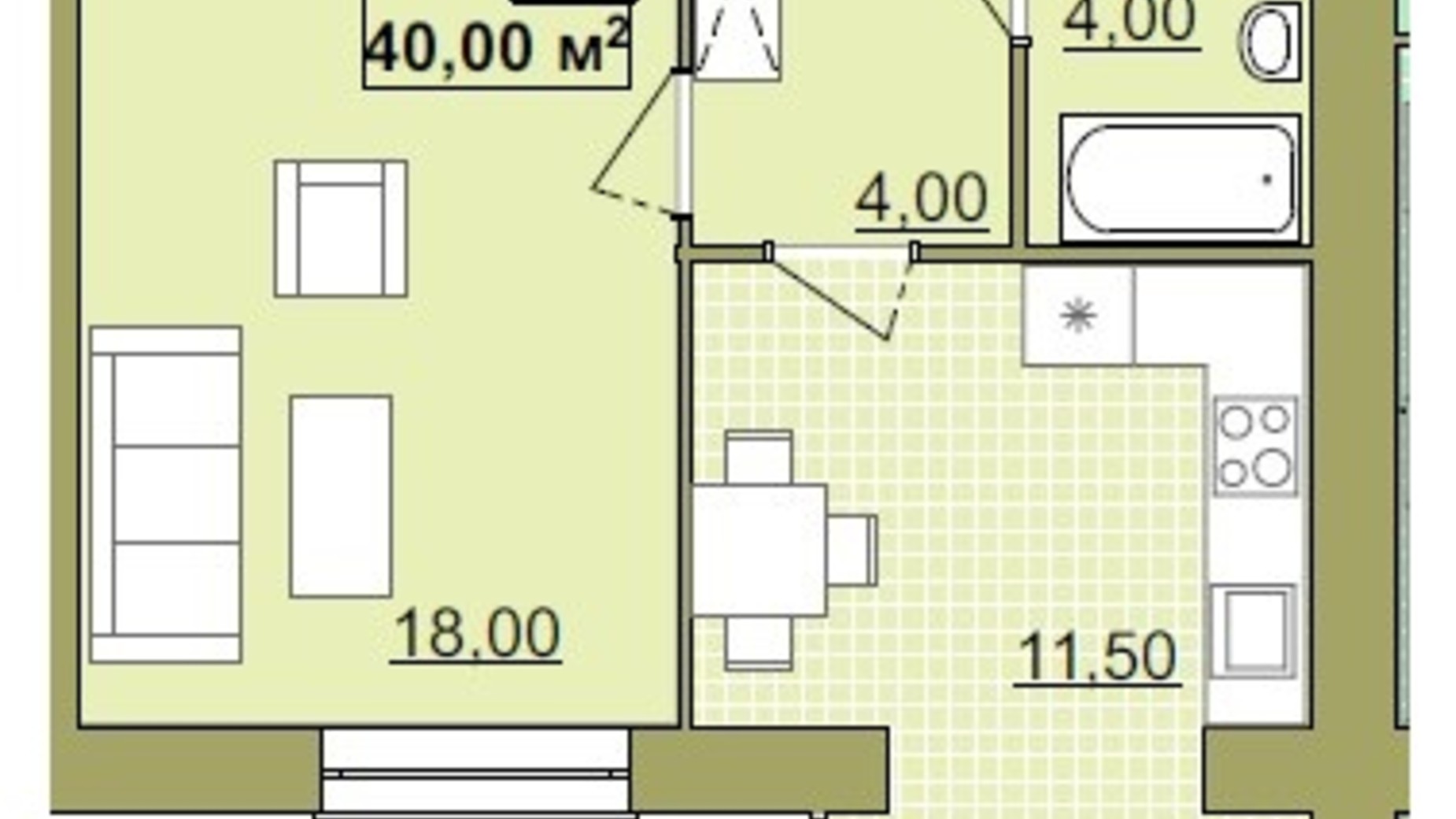 Планировка 1-комнатной квартиры в ЖК Містечко Центральне 40 м², фото 252255
