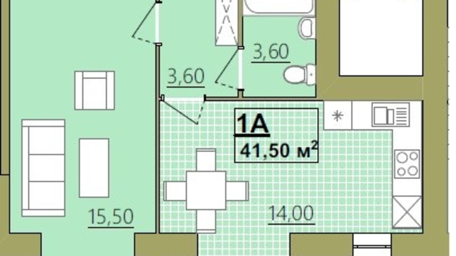 Планировка 1-комнатной квартиры в ЖК Містечко Центральне 41.5 м², фото 252274