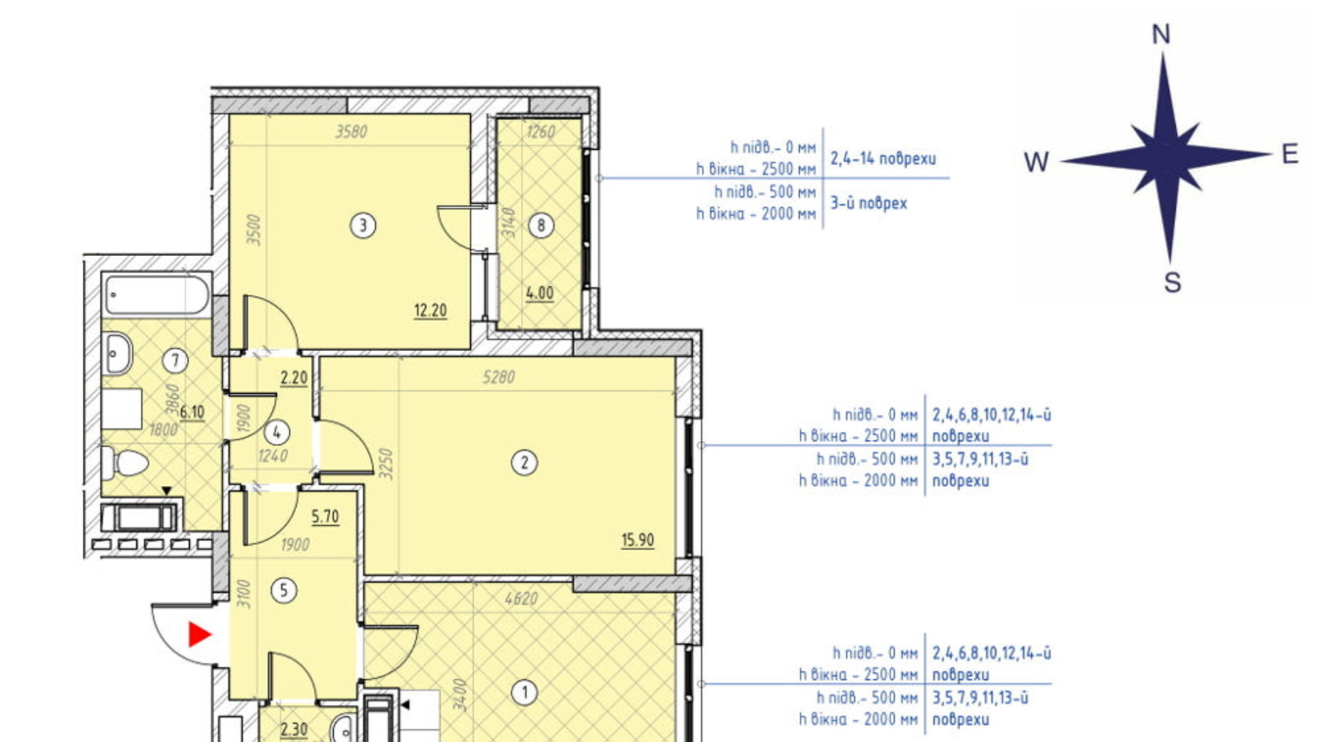 Планування 2-кімнатної квартири в ЖК Sky Avenue 62.5 м², фото 252297