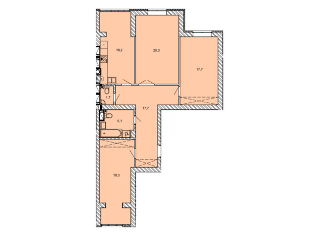 ЖК Найкращий квартал: планування 3-кімнатної квартири 95.6 м²