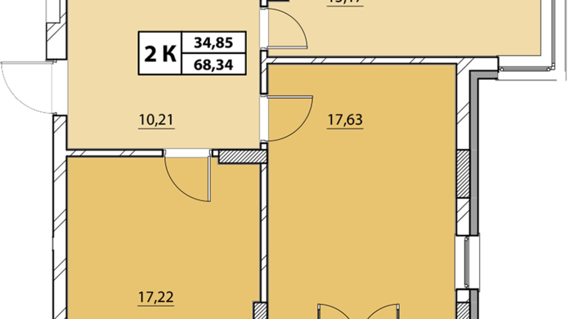 Планировка 2-комнатной квартиры в ЖК Гиацинт-Люкс 68.34 м², фото 252911