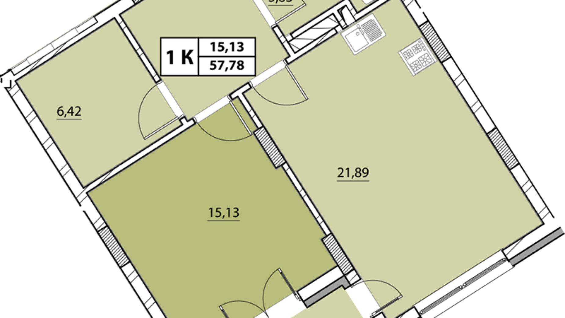 Планування 1-кімнатної квартири в ЖК Гіацинт-Люкс 57.78 м², фото 252916