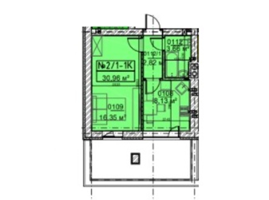 Планировка 1-комнатной квартиры в ЖК Гостомельские Липки 5 30.96 м², фото 253639 Планировка 1-комнатной квартиры в ЖК Гостомельские Липки 5 30.96 м², фото 253639