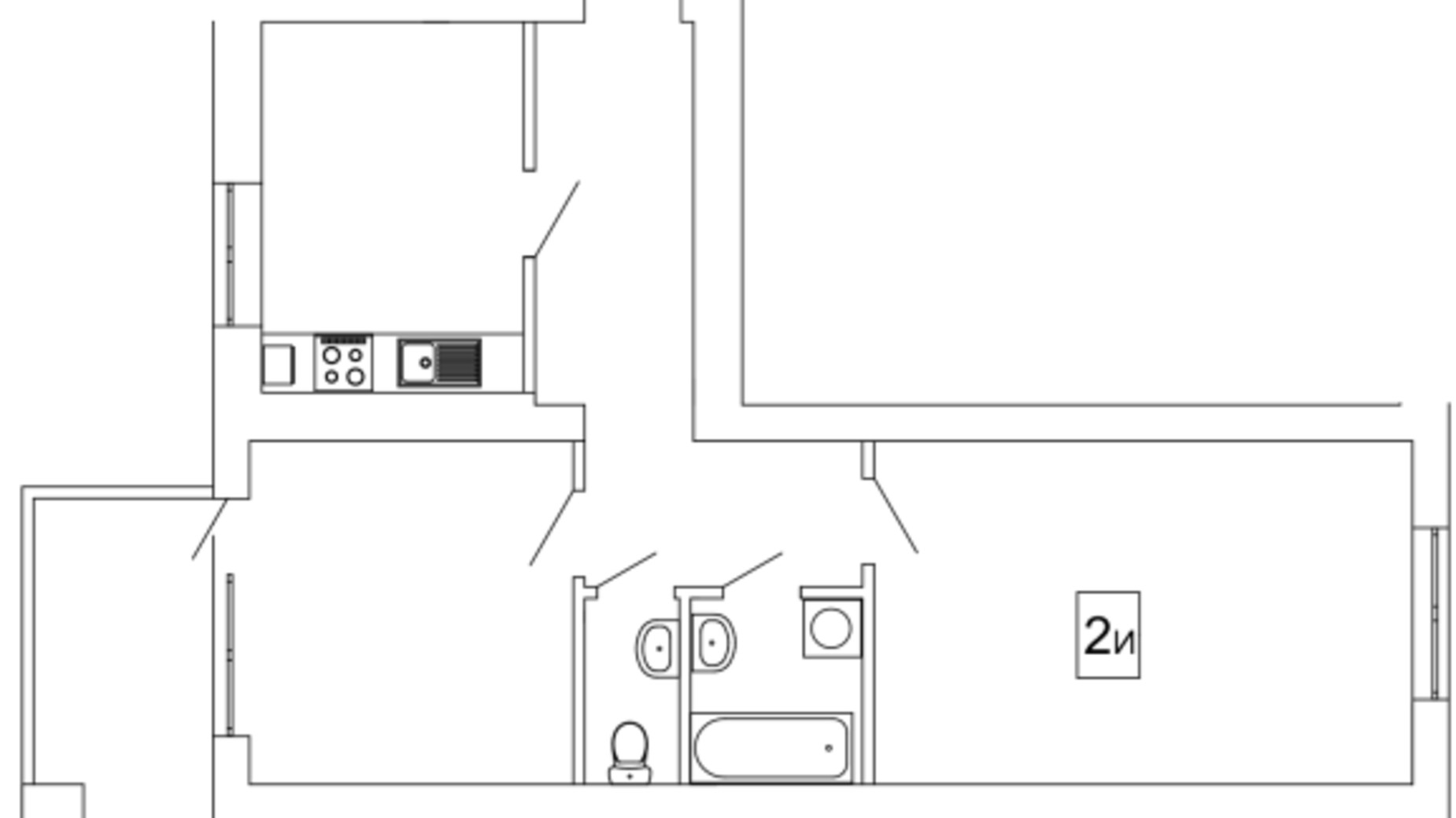 Планировка 2-комнатной квартиры в МЖК Семья 65.38 м², фото 253749