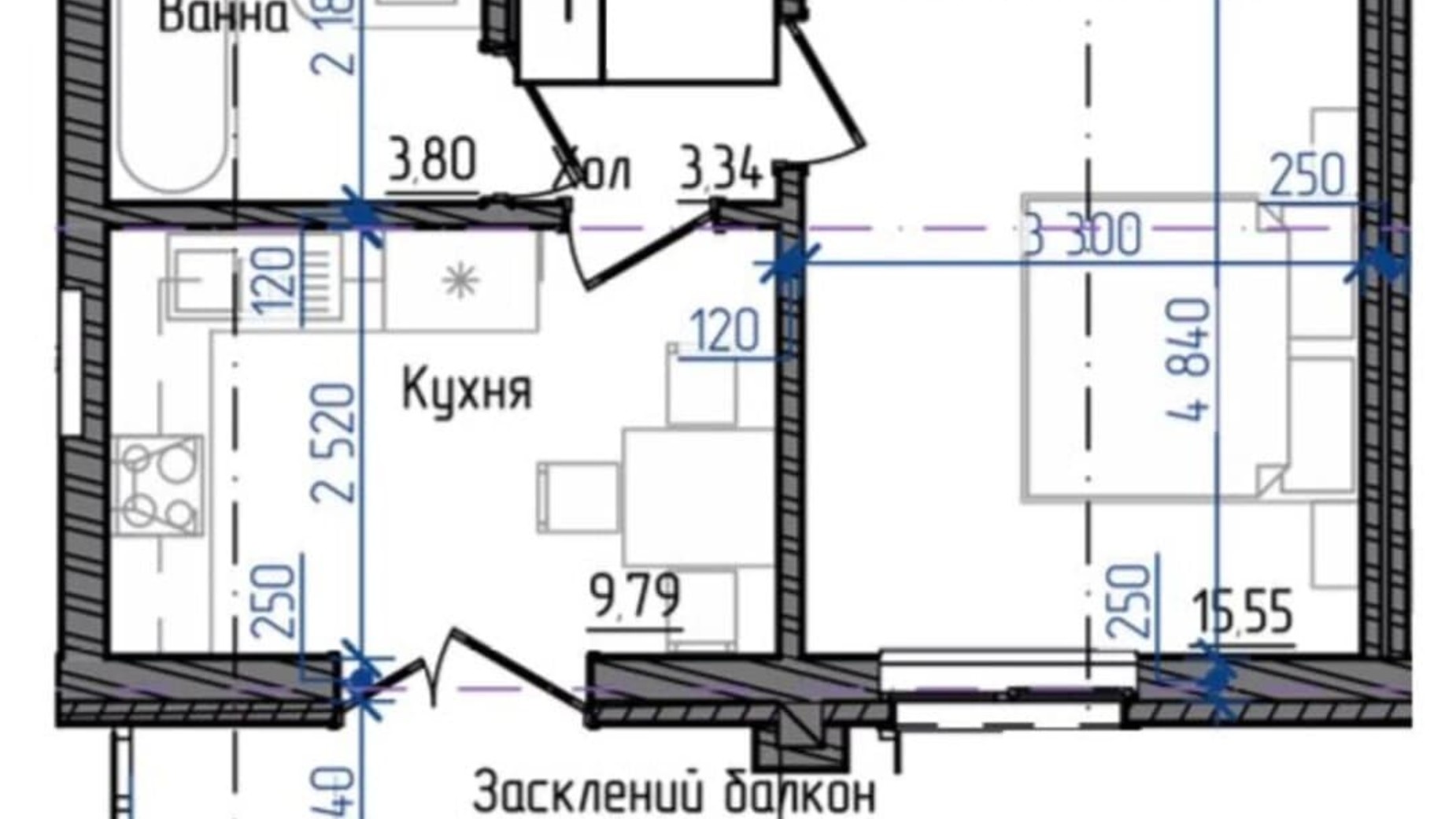 Планировка 1-комнатной квартиры в ЖК Престижный 2 38.04 м², фото 254029