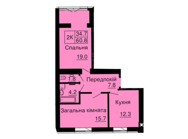 ЖК София Резиденс: планировка 2-комнатной квартиры 60.8 м²