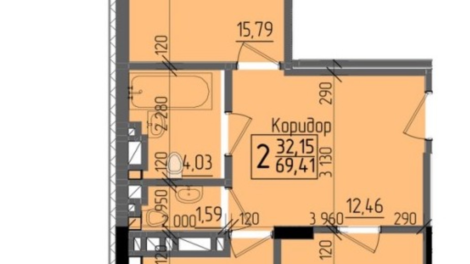 Планування 2-кімнатної квартири в ЖК KromaxBud 69.41 м², фото 254147