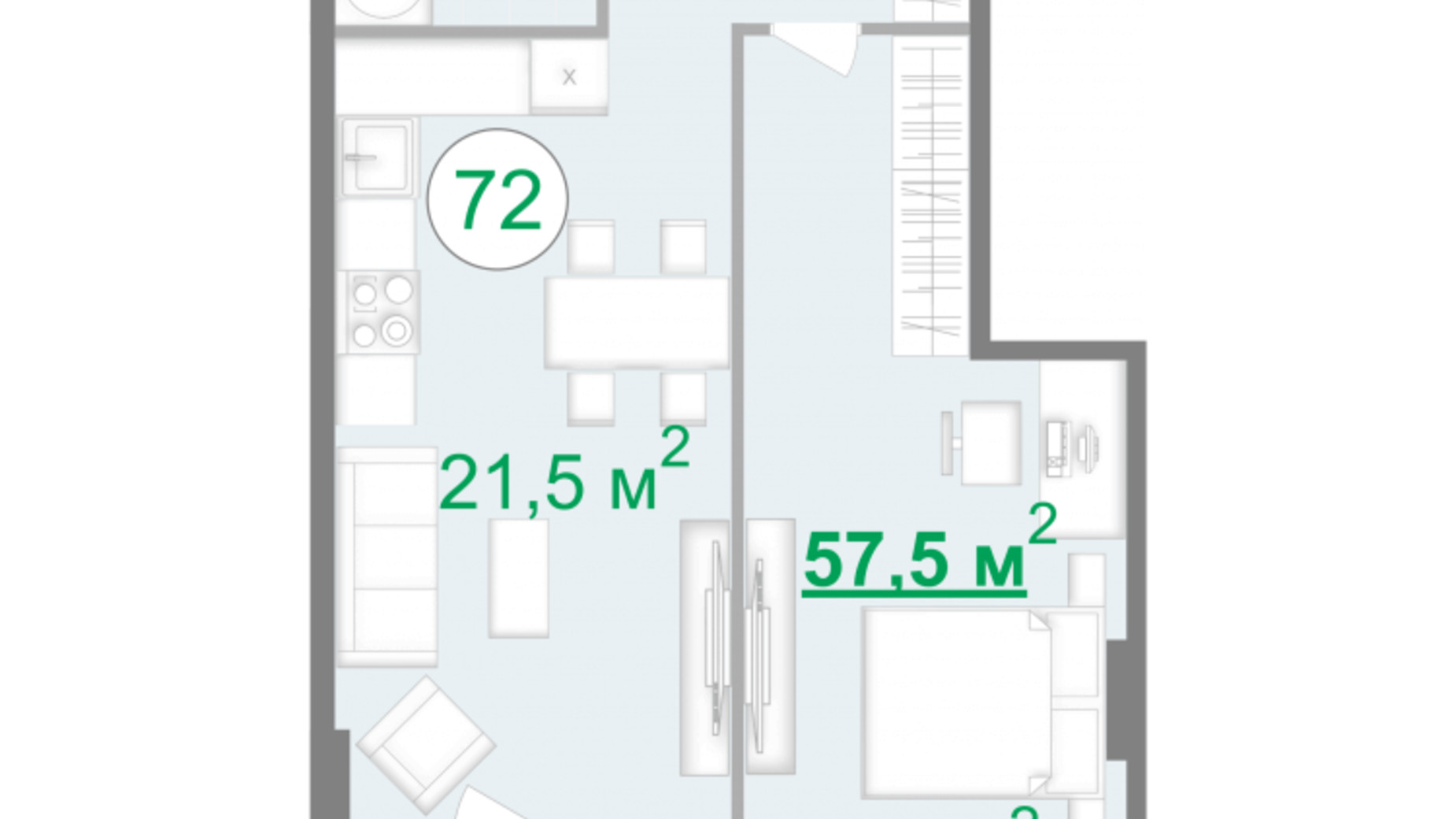 Планування 1-кімнатної квартири в БФК Intergal City 57.6 м², фото 254277