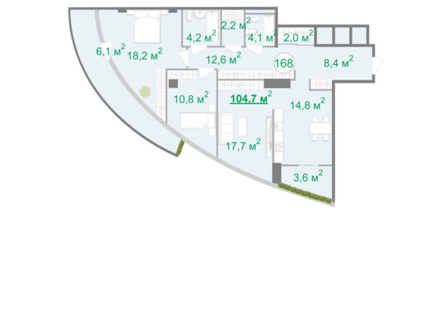 МФК Intergal City: планировка 2-комнатной квартиры 104.4 м²