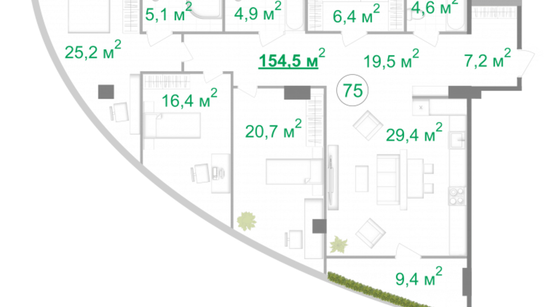 Планировка 3-комнатной квартиры в МФК Intergal City 156.2 м², фото 254281