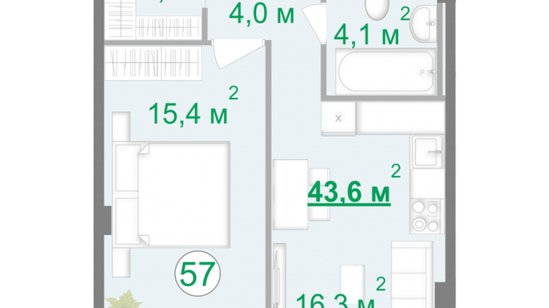 Планировка 1-комнатной квартиры в МФК Intergal City 43.8 м², фото 254309