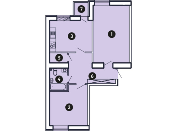ЖК Comfort City: планировка 2-комнатной квартиры 63.6 м²