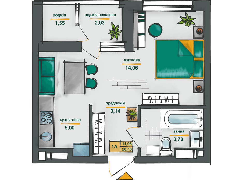 Планировка 1-комнатной квартиры в ЖК Сырецкие Сады 28.78 м², фото 254573 Планировка 1-комнатной квартиры в ЖК Сырецкие Сады 28.78 м², фото 254573