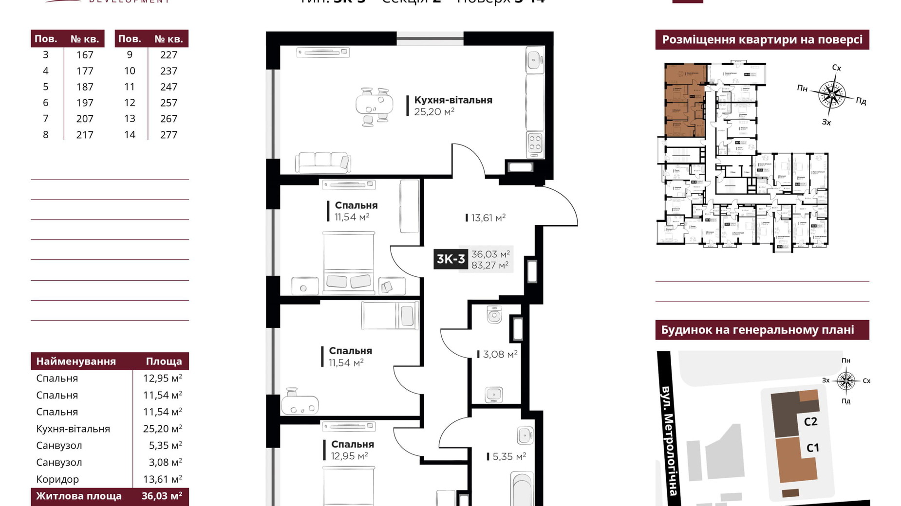 Планировка 3-комнатной квартиры в ЖК Life Story 83.27 м², фото 255987