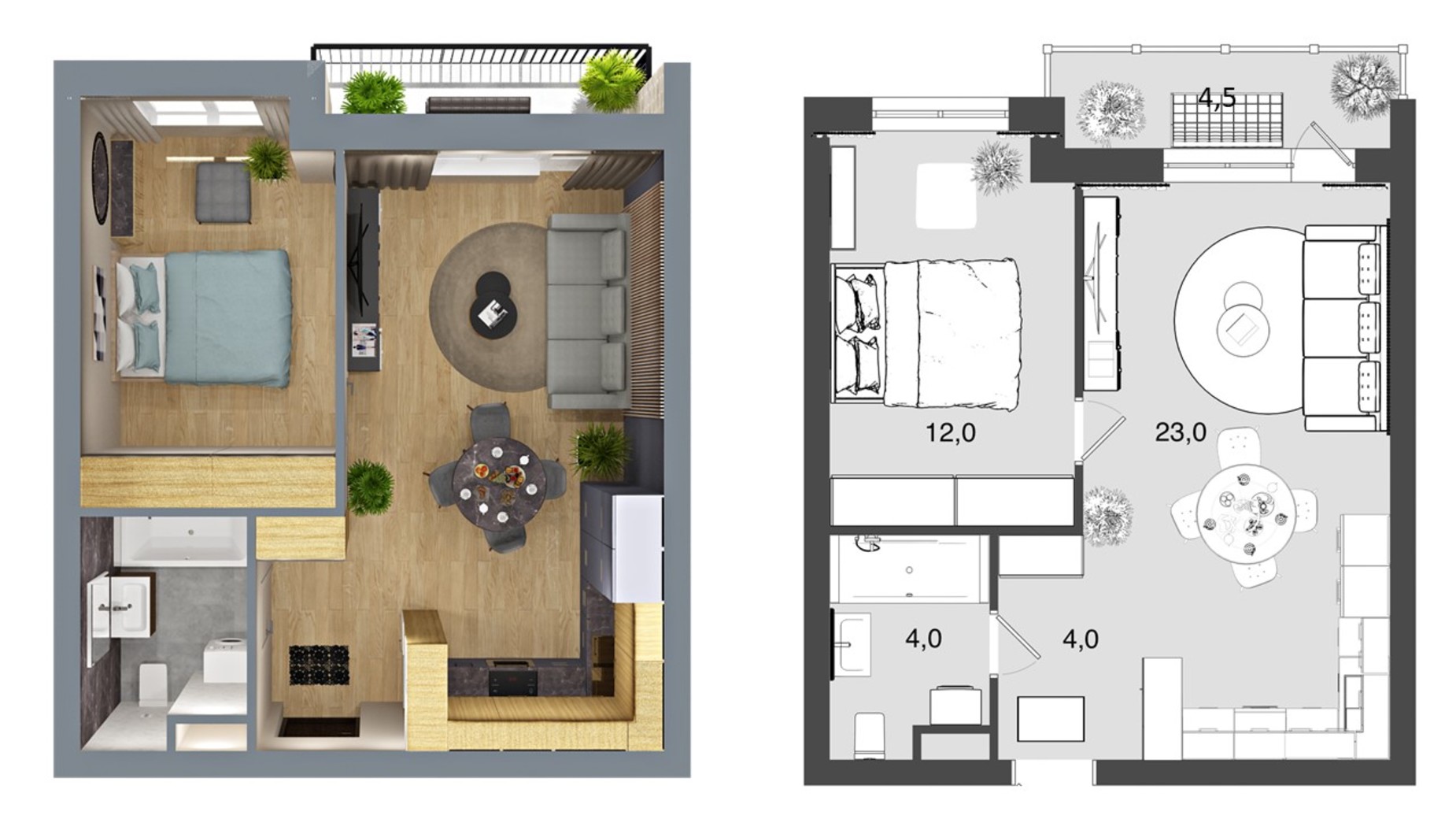 Планировка 1-комнатной квартиры в ЖК Грюнвальд 46 м², фото 256084