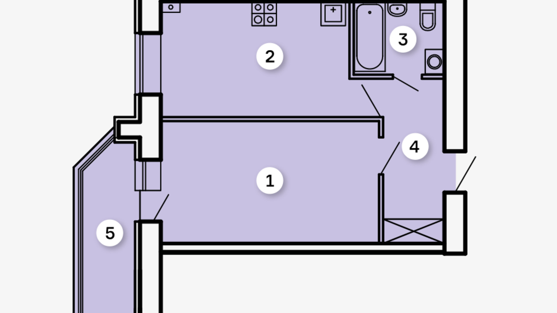 Планування 1-кімнатної квартири в ЖК Kvartal 42.92 м², фото 256224