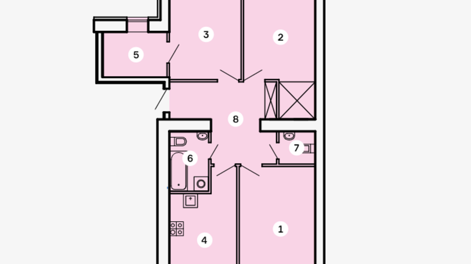 Планування 3-кімнатної квартири в ЖК Kvartal 88.26 м², фото 256236