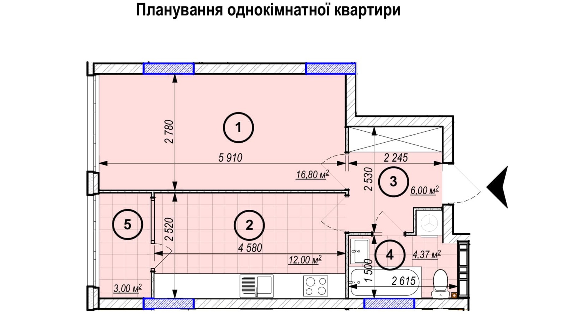 Планировка 1-комнатной квартиры в ЖК Park Plaza 42.17 м², фото 256647