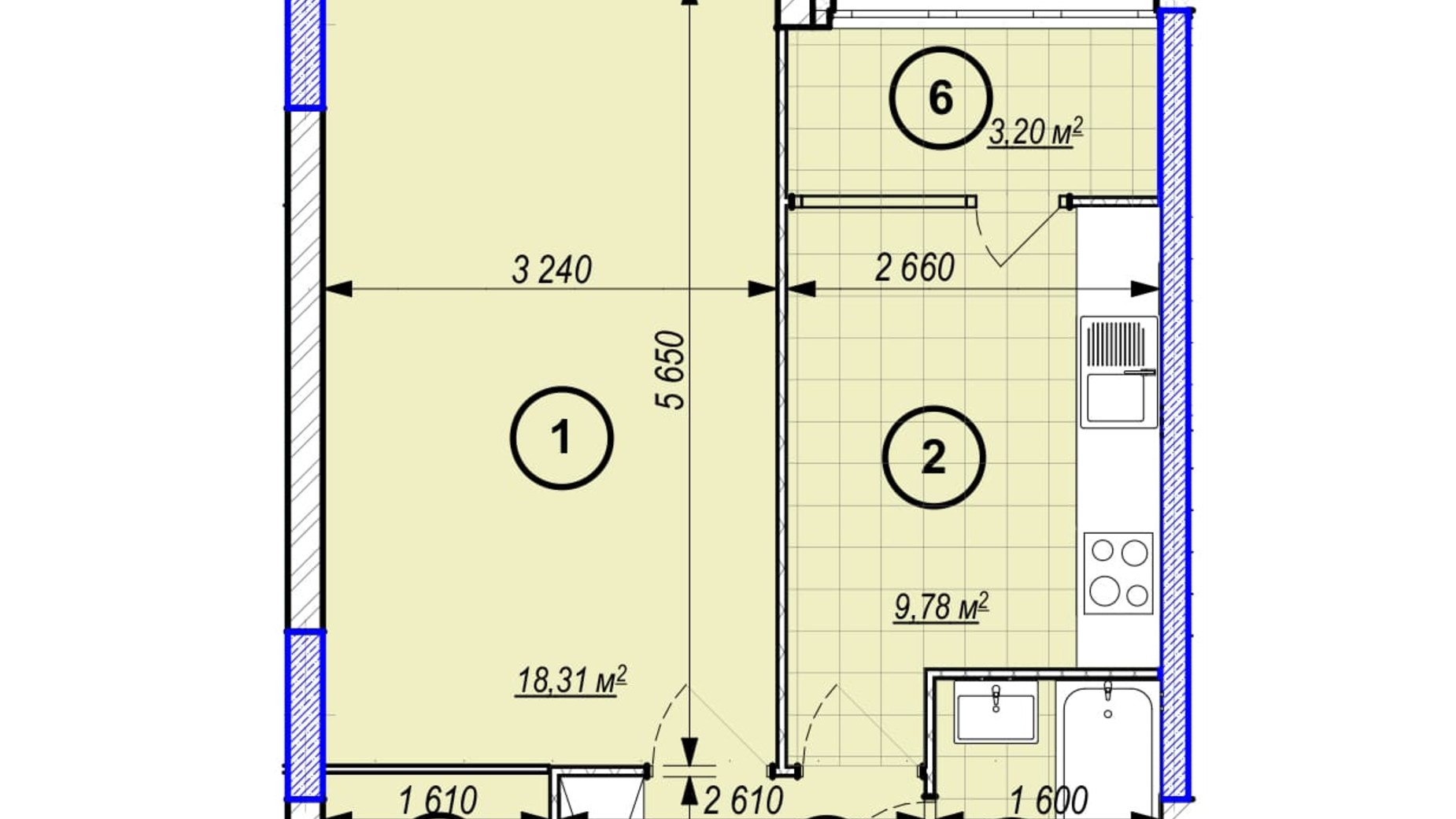 Планування 1-кімнатної квартири в ЖК Park Plaza 42.24 м², фото 256648