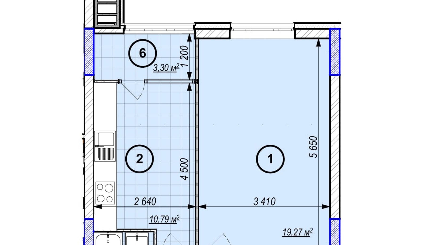 Планування 1-кімнатної квартири в ЖК Park Plaza 44.55 м², фото 256650