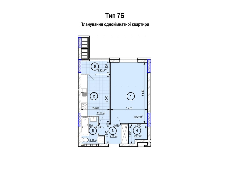 Планування 1-кімнатної квартири в ЖК Park Plaza 44.55 м², фото 256650 Планування 1-кімнатної квартири в ЖК Park Plaza 44.55 м², фото 256650