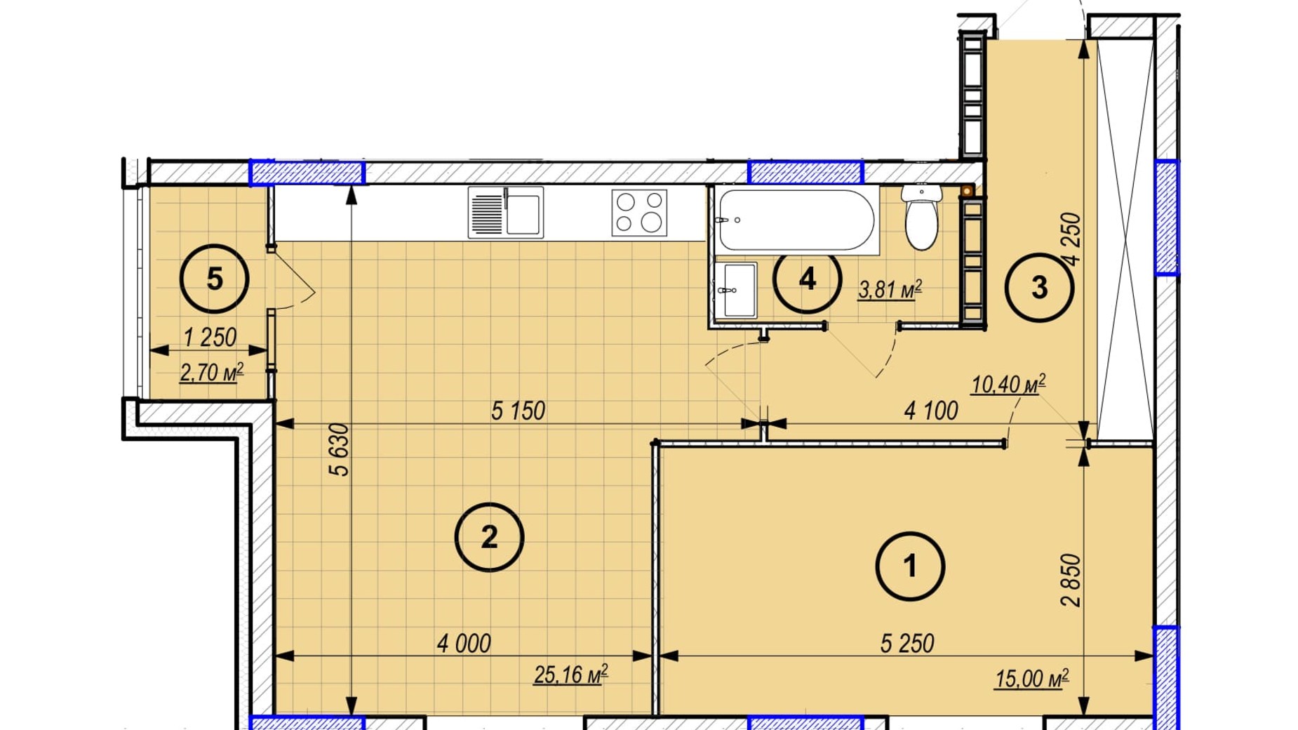 Планування 1-кімнатної квартири в ЖК Park Plaza 57.07 м², фото 256651