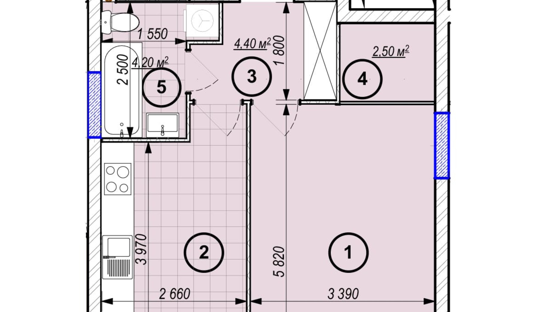 Планування 1-кімнатної квартири в ЖК Park Plaza 42.2 м², фото 256654