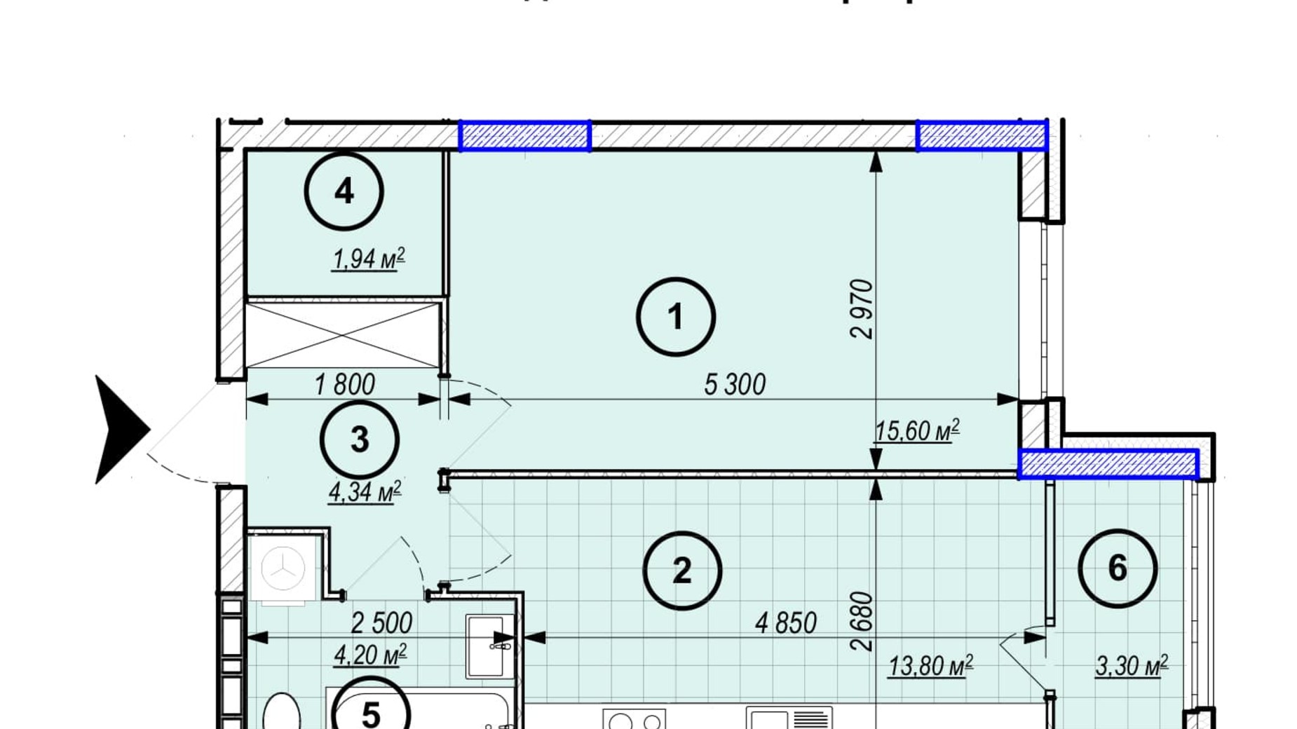 Планування 1-кімнатної квартири в ЖК Park Plaza 43.1 м², фото 256656