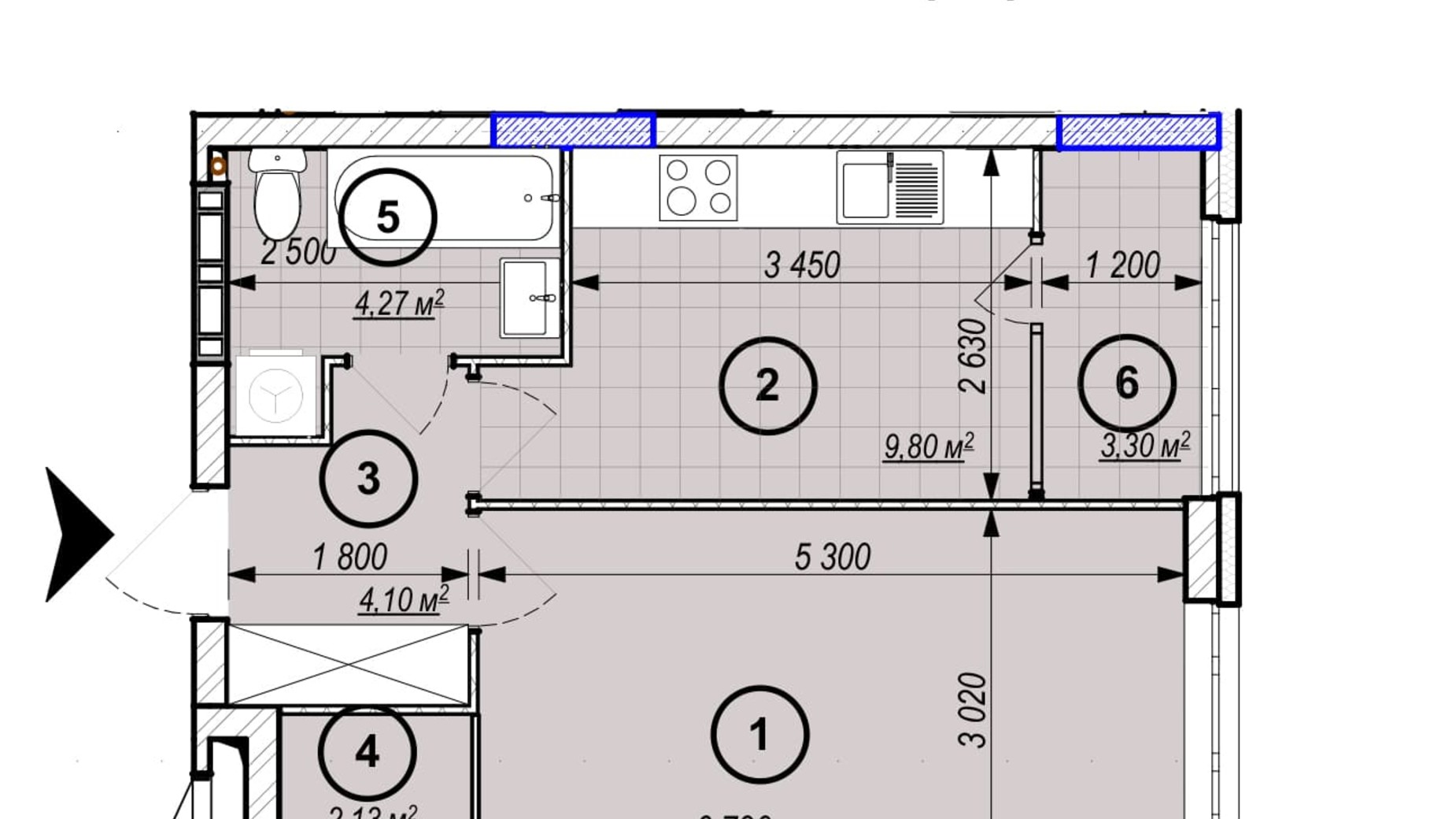 Планировка 1-комнатной квартиры в ЖК Park Plaza 39.5 м², фото 256658