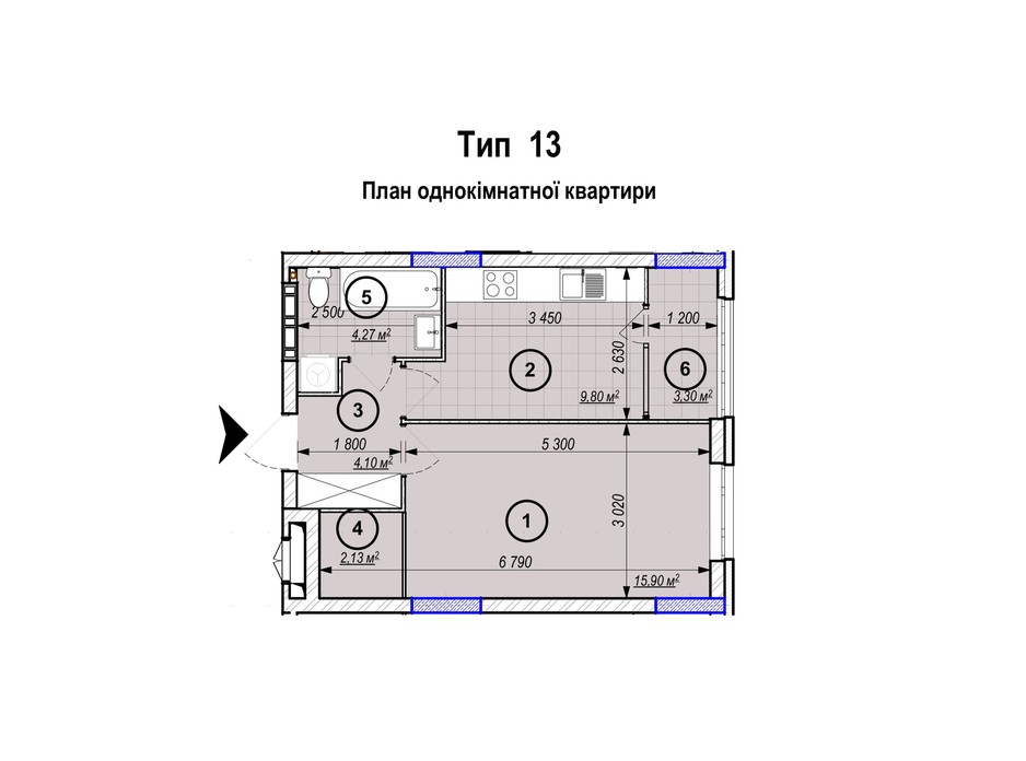 Планування 1-кімнатної квартири в ЖК Park Plaza 39.5 м², фото 256658 Планування 1-кімнатної квартири в ЖК Park Plaza 39.5 м², фото 256658