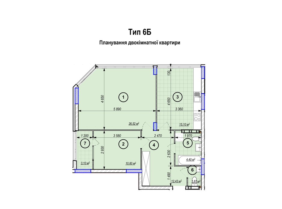 Планування 2-кімнатної квартири в ЖК Park Plaza 74.02 м², фото 256661 Планування 2-кімнатної квартири в ЖК Park Plaza 74.02 м², фото 256661