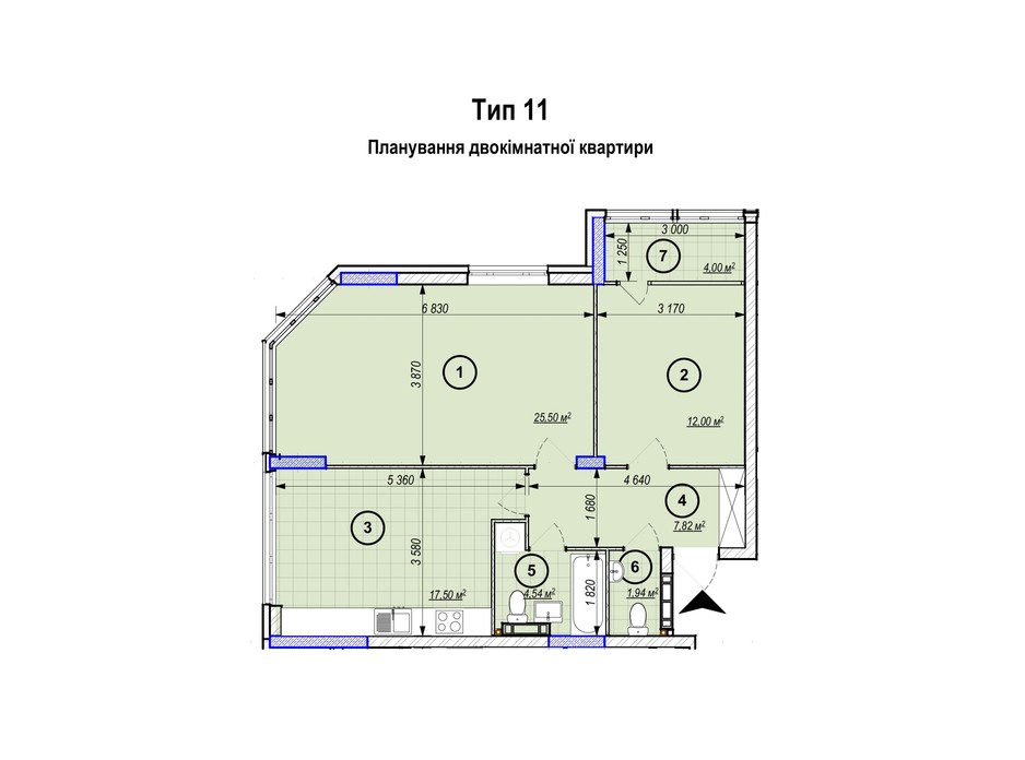 Планування 2-кімнатної квартири в ЖК Park Plaza 59.4 м², фото 256662 Планування 2-кімнатної квартири в ЖК Park Plaza 59.4 м², фото 256662