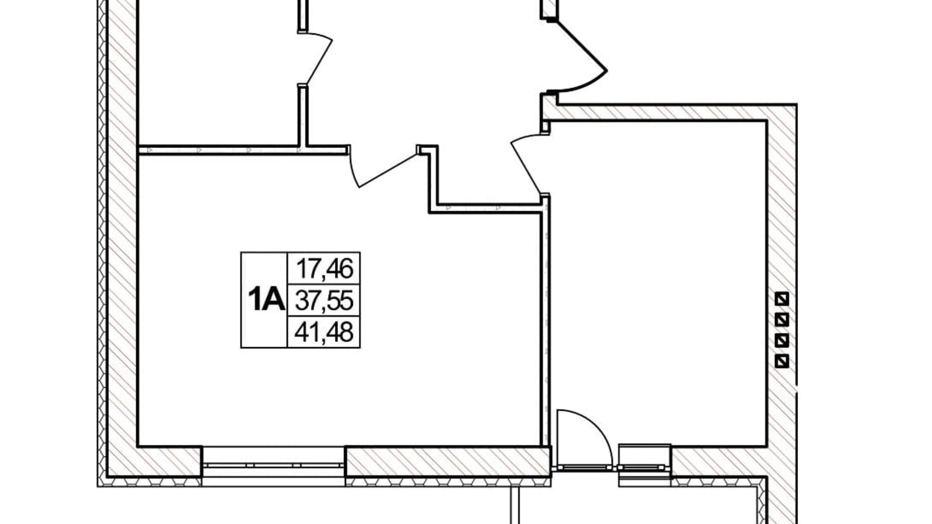 Планування 1-кімнатної квартири в ЖК Озерний 41.48 м², фото 257398